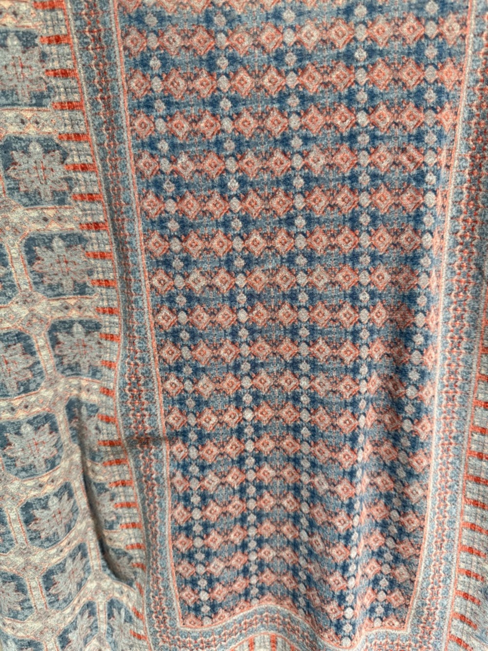 Lucky Brand Blue & Coral Geometric Short Sleeve Tee Bohemian Size M Cotton Blend - Picture 4 of 5